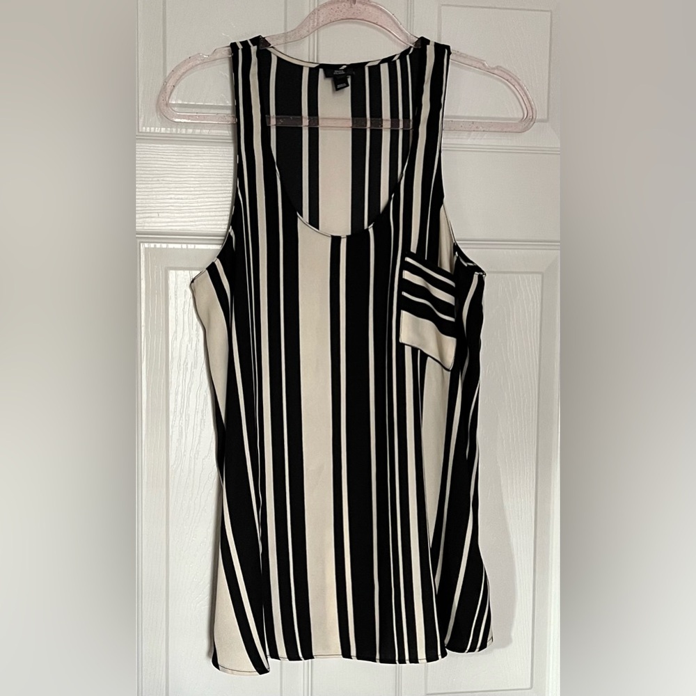 River Island UK Black and Cream Striped Shell/Tank Top Women’s US 8/ UK 12